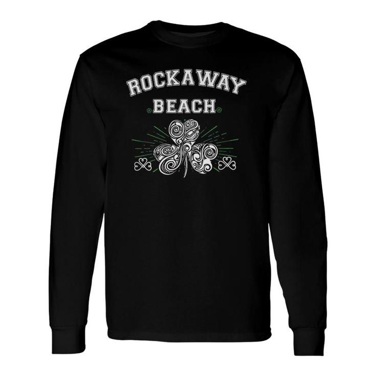 Rockaway Beach Queens Ny Irish Shamrock Distress Green Print Long Sleeve T-Shirt T-Shirt