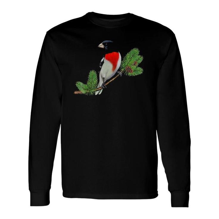 Rose-Breasted Grosbeak On Branch Birder & Bird Lover Long Sleeve T-Shirt