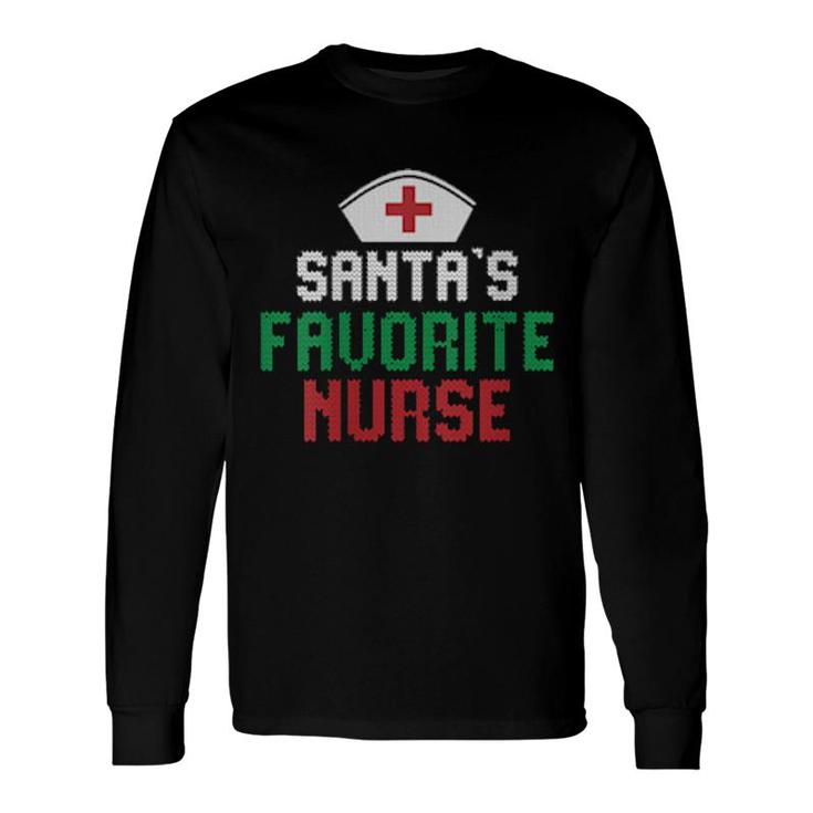 Santas Favorite Nurse Christmas Rn Nursing Ugly Xmas Pajama Long Sleeve T-Shirt