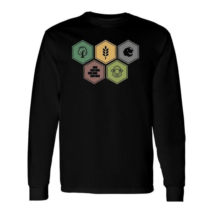 Settlers Board Game Inspired Minimalist Hex Long Sleeve T-Shirt T-Shirt