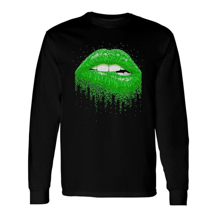 Sexy Irish Lips Kiss St Patricks Day Green Shamrock Long Sleeve T-Shirt