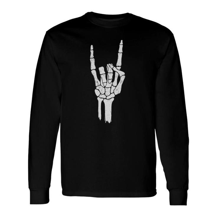 Skeleton Hand Devil Horns Rock Hand Gesture Long Sleeve T-Shirt T-Shirt