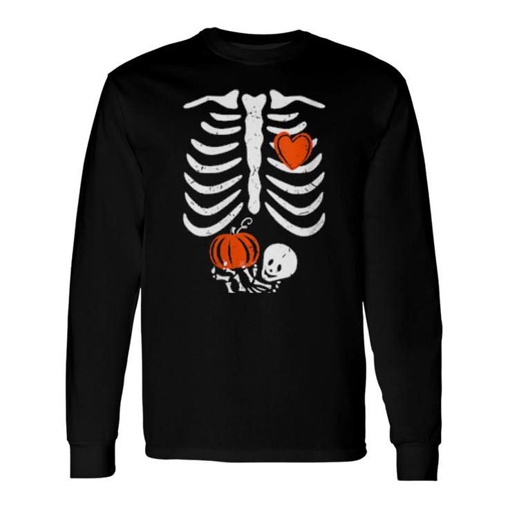 Skeleton Heart Rib Cage Xray Pumpkin Halloween Long Sleeve T-Shirt T-Shirt