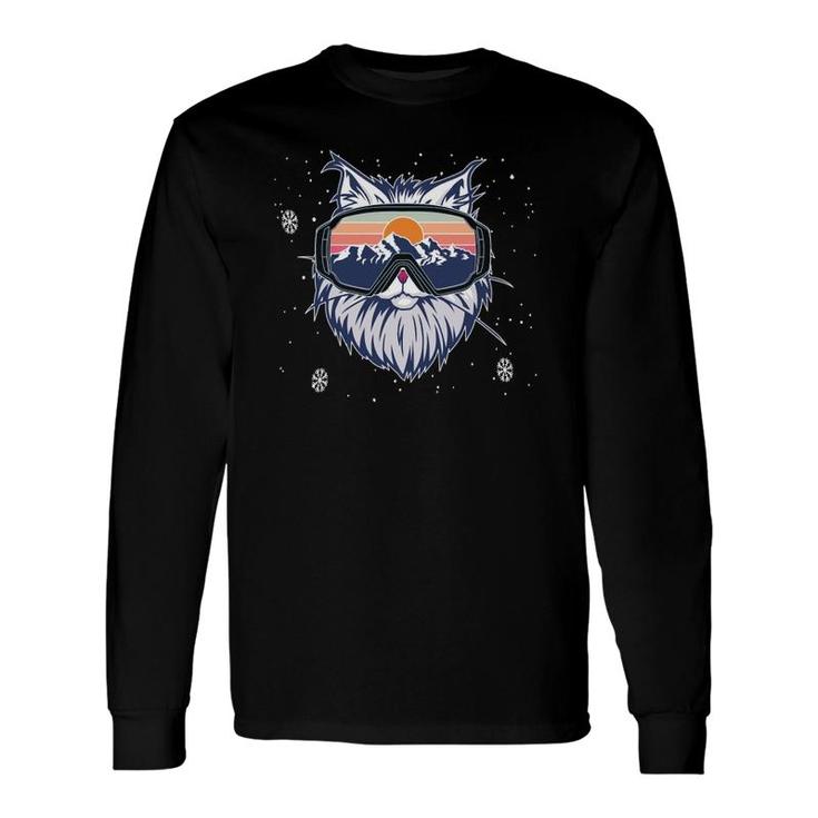 Snowboarding Kitty Cat Skiing Goggles Winter Mountains Long Sleeve T-Shirt T-Shirt