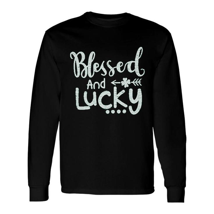 St Patrick's Day Women Green Shamrock Blessed And Lucky Long Sleeve T-Shirt