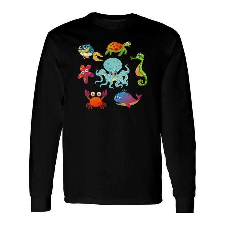 Starfish Crab Whale Octopus Sea Animals Print Toddlers Long Sleeve T-Shirt T-Shirt