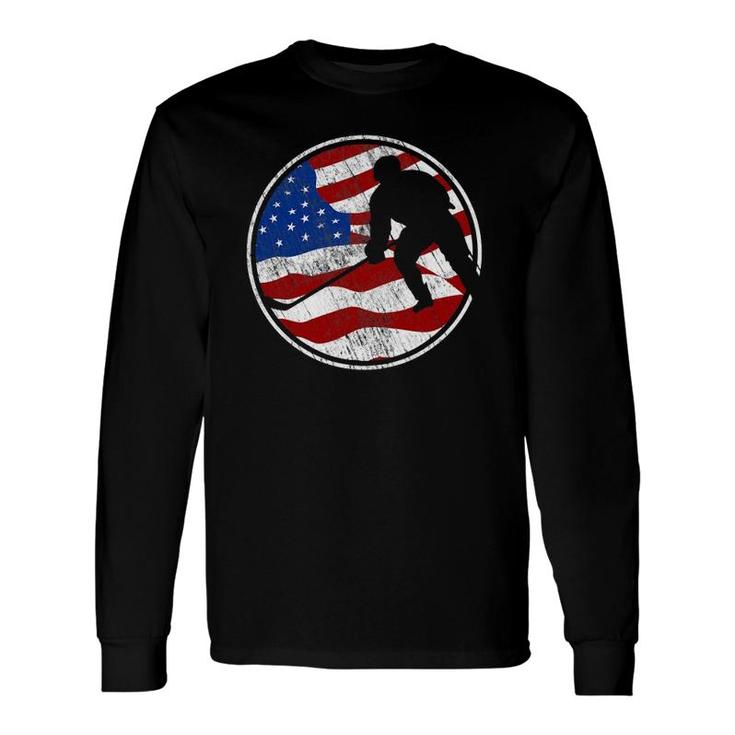 Street Hockey American Flag Vintage Street Hockey Long Sleeve T-Shirt