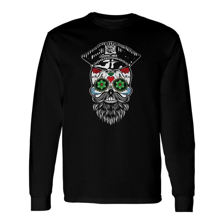 Sugar Skull Gay Daddy Bear & Biker Hat Leather Sugar Skull Long Sleeve T-Shirt T-Shirt