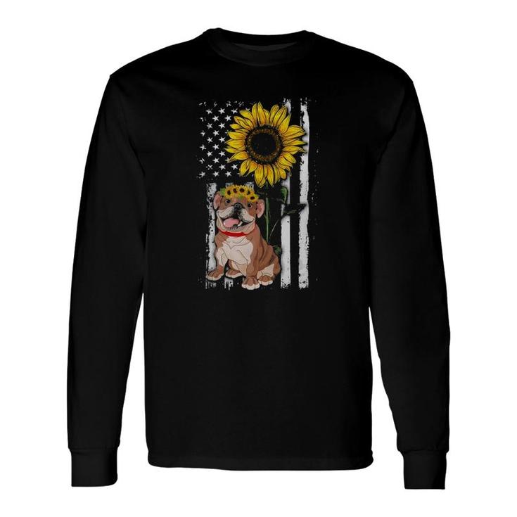 Sunflower American Flag Patriotic English Bulldog Dog Mom Dad Pet Lovers Long Sleeve T-Shirt T-Shirt