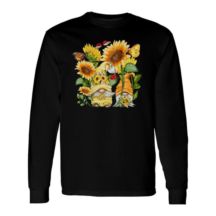 Sunflower Gnome Butterfly & Ladybug For Gardeners Floral Long Sleeve T-Shirt