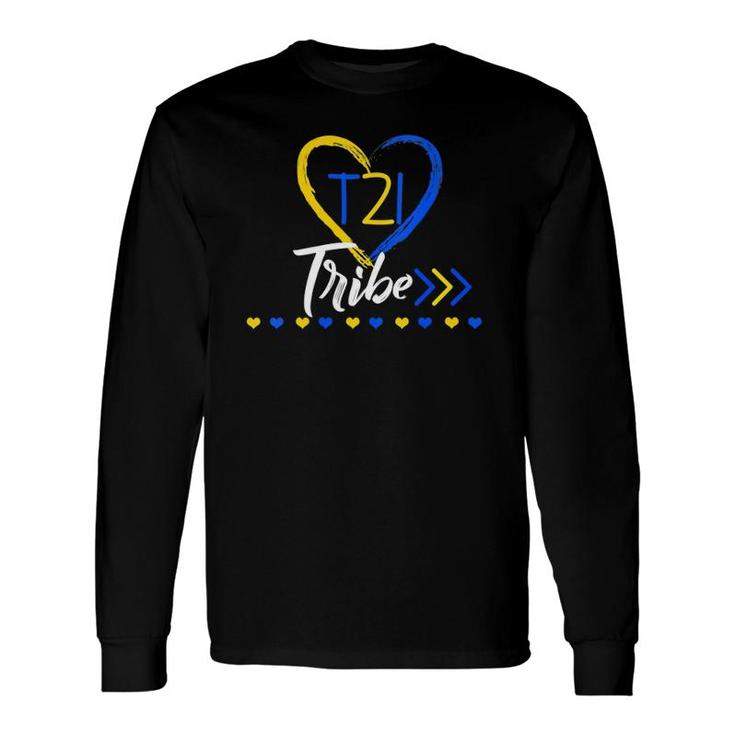 T21 Tribe 21 World Down Syndrome Awareness Day Heart V-Neck Long Sleeve T-Shirt T-Shirt