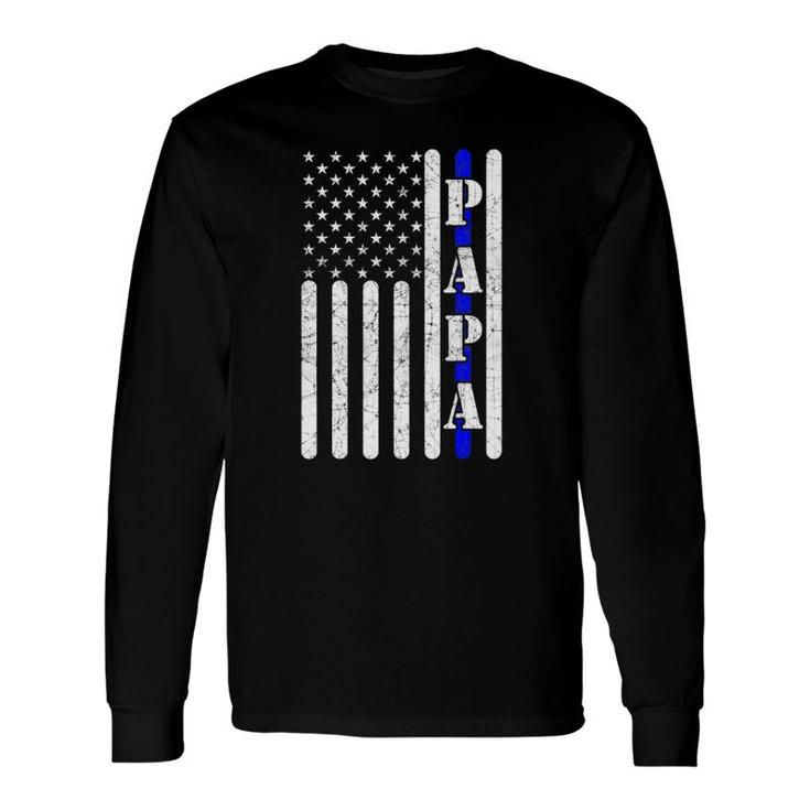 Thin Blue Line Papa Vintage Police American Flag Father's Day Long Sleeve T-Shirt T-Shirt