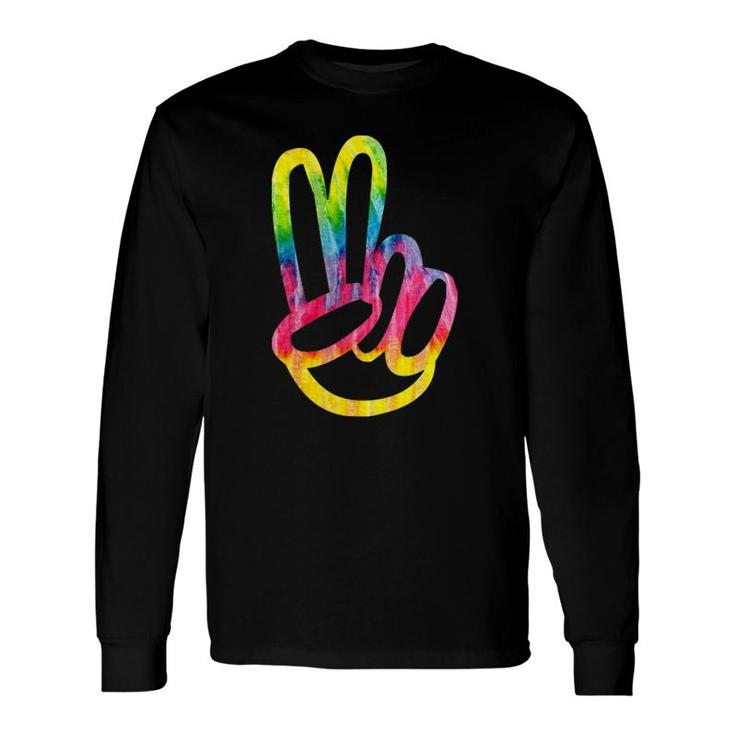 Tie Dye 60S 70S Hippie Halloween Costume Finger Peace Sign Long Sleeve T-Shirt T-Shirt