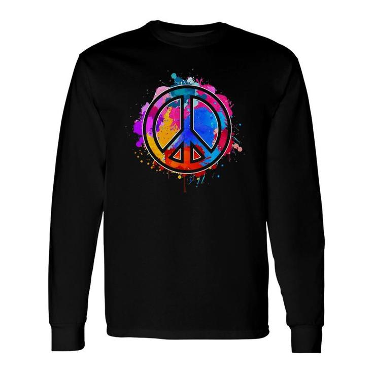 Tie Dye Flowered Peace Sign Graphic Hippie 60S 70S Retro Long Sleeve T-Shirt T-Shirt