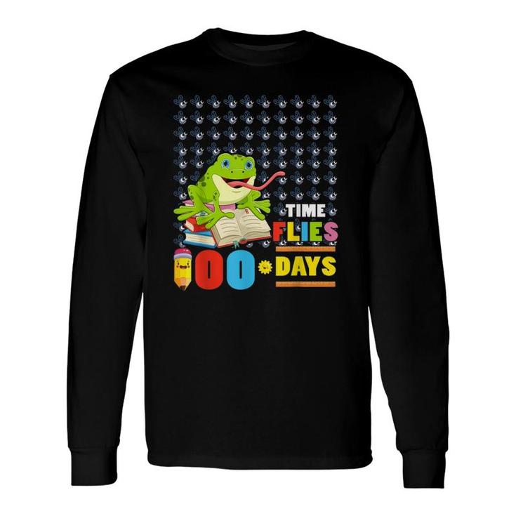 Time Flies 100 Days Frog Lovers 100Th Day Of School Long Sleeve T-Shirt T-Shirt