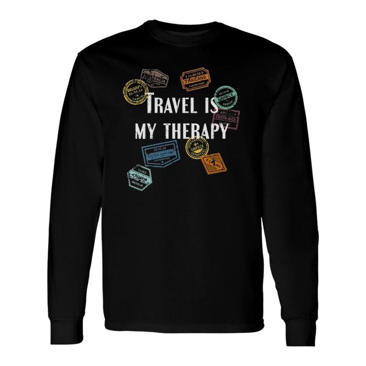 Travel Is My Therapy Distressed World Traveler Passport V-Neck Long Sleeve T-Shirt T-Shirt