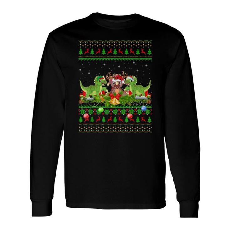 Triceratops Dinosaur Xmas Santa Ugly Triceratops Christmas Long Sleeve T-Shirt