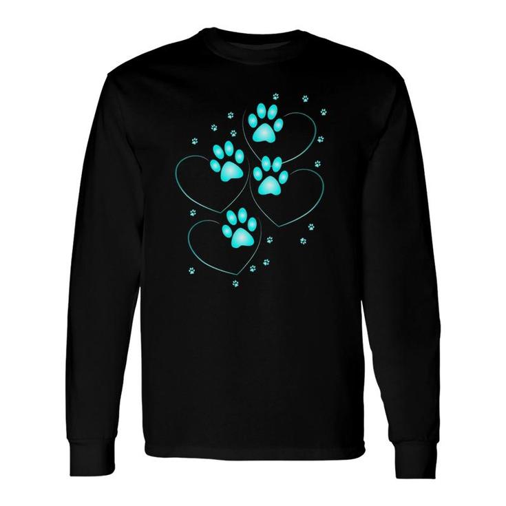 Turquoise Hearts With Paws Of A Dog Or Cat V-Neck Long Sleeve T-Shirt T-Shirt