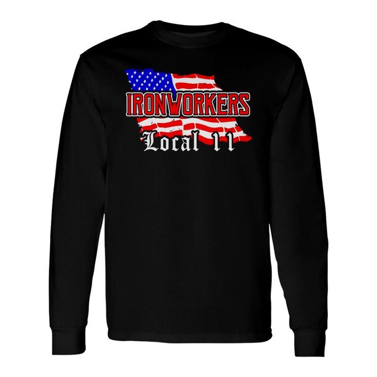Union Ironworkers Local 11 New Jersey American Flag Tee Long Sleeve T-Shirt