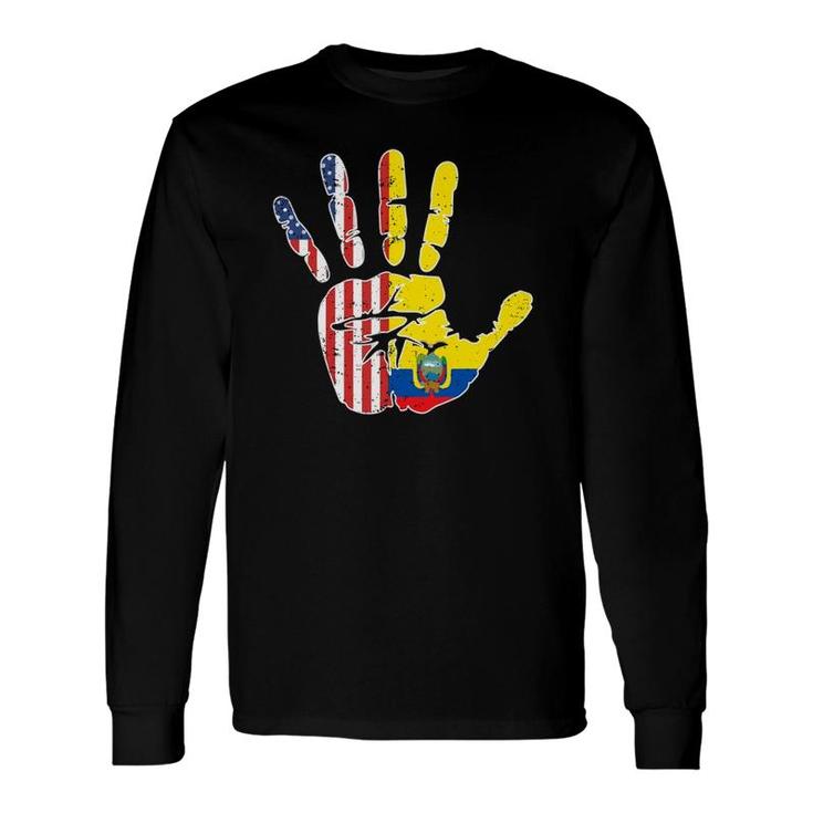Usa Ecuador Handprint Flag Proud Ecuadorian American Roots Long Sleeve T-Shirt T-Shirt
