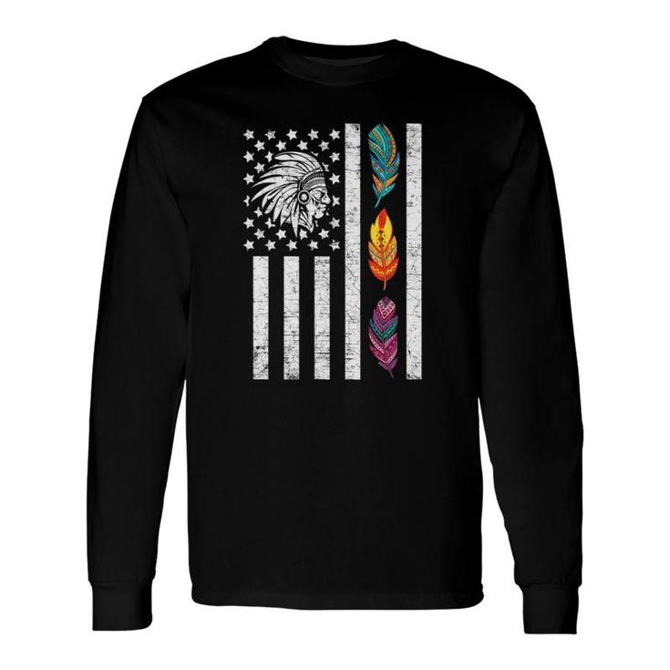 Usa Flag Feather Native American Heritage Day Indian Long Sleeve T-Shirt T-Shirt