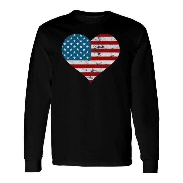 Usa Flag Heart Distressed Patriotic 4Th Of July Long Sleeve T-Shirt T-Shirt