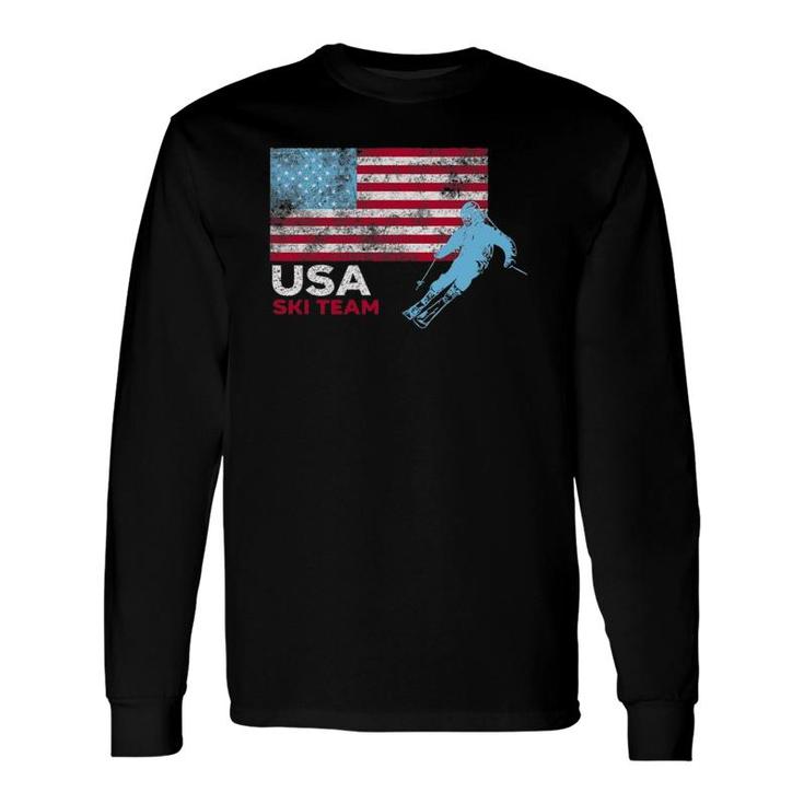 Usa Ski Team American Flag Skiing Usa Support The Team Tees Long Sleeve T-Shirt T-Shirt