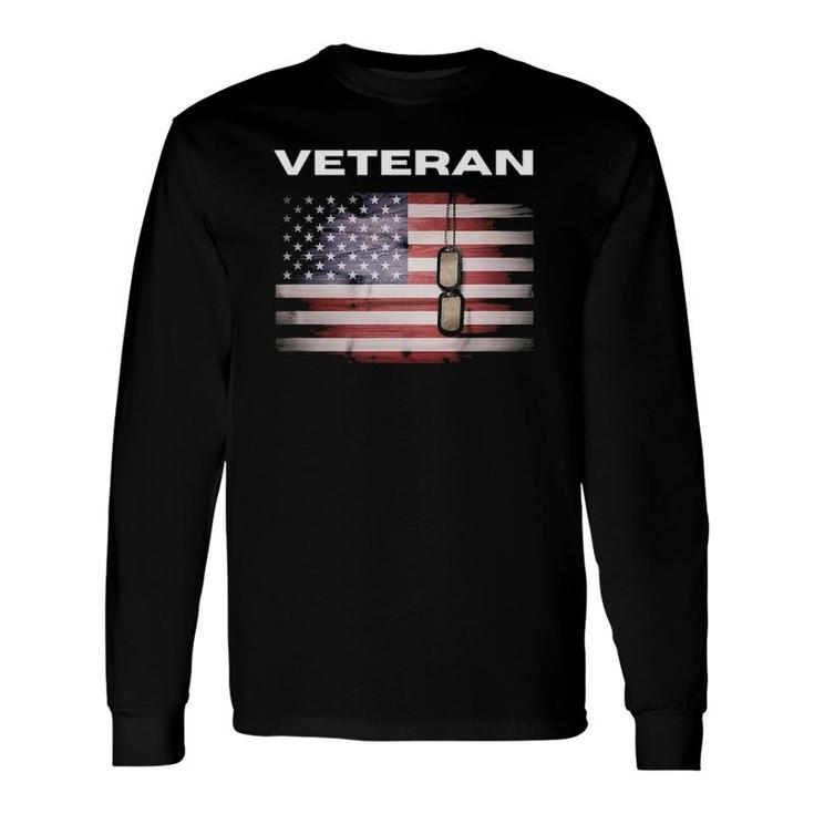 Veteran With American Flag & Dog Tags Long Sleeve T-Shirt T-Shirt