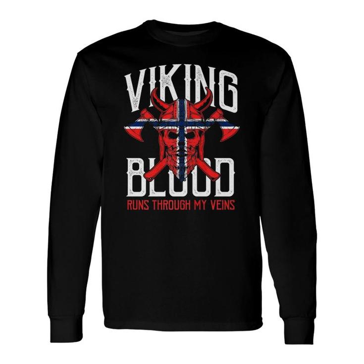 Viking Blood Skull Norwegian Flag Pride Norway Premium Long Sleeve T-Shirt T-Shirt