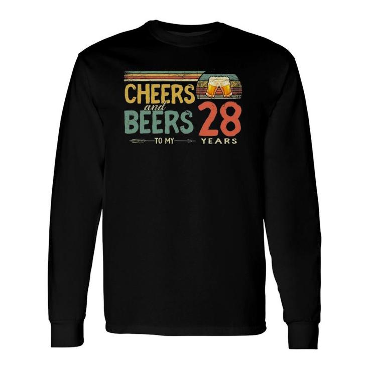 Vintage 28Th Birthday Retro Cheers And Beers To 28 Years Old Long Sleeve T-Shirt