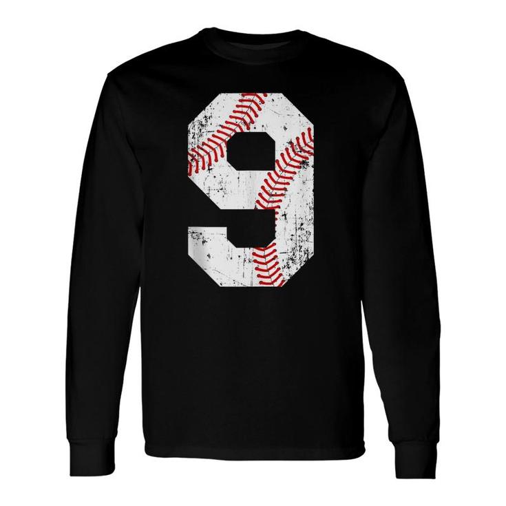 Vintage Baseball 9 Jersey Number Long Sleeve T-Shirt