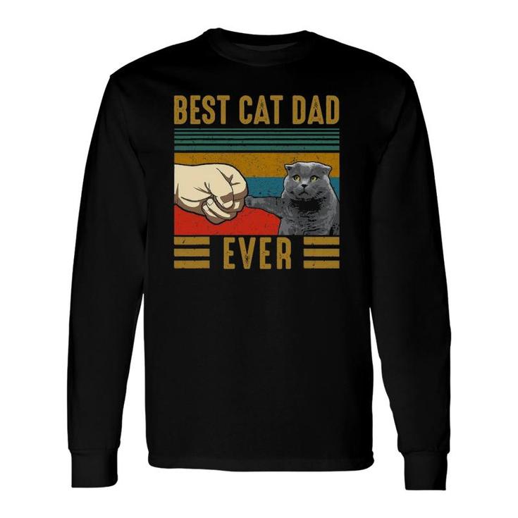 Vintage Best Cat Dad Ever Father's Day Scottish Fold Cat Long Sleeve T-Shirt T-Shirt