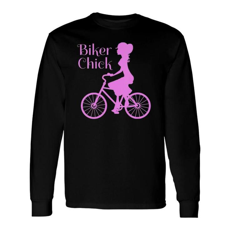 Vintage Bike Biker Chick On Bicycle Quote Pink Print Long Sleeve T-Shirt T-Shirt