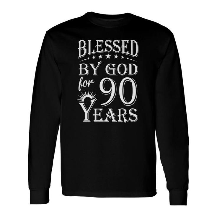 Vintage Blessed By God For 90 Years Happy 90Th Birthday Long Sleeve T-Shirt T-Shirt