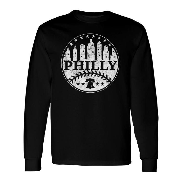 Vintage Distressed Philadelphia Philly Baseball City Skyline Long Sleeve T-Shirt