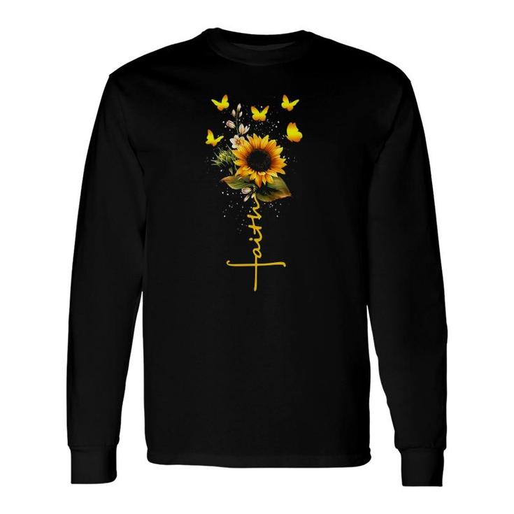 Vintage Faith Cross Sunflower Butterflies Flowers Christians Long Sleeve T-Shirt T-Shirt