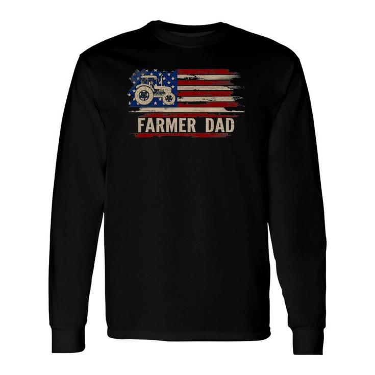 Vintage Farmer Dad American Usa Flag Farming Tractor Long Sleeve T-Shirt T-Shirt