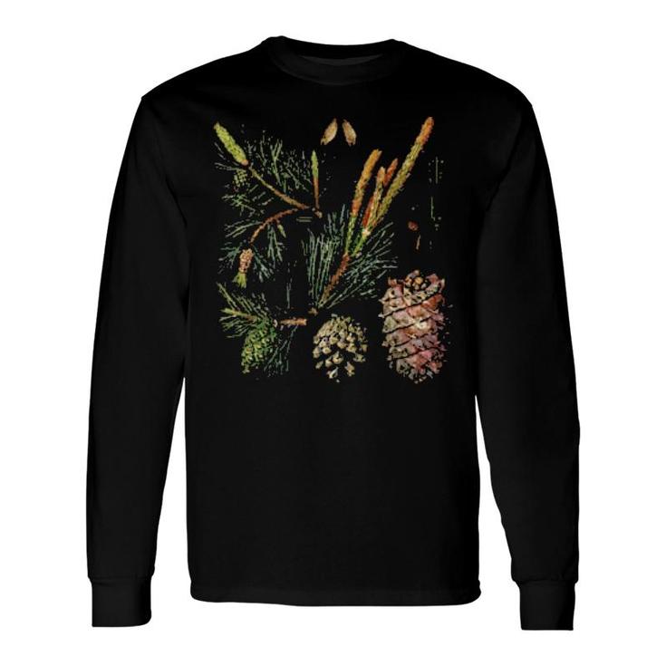Vintage Inspired Xmas Floral Elements Botanical Chart Long Sleeve T-Shirt
