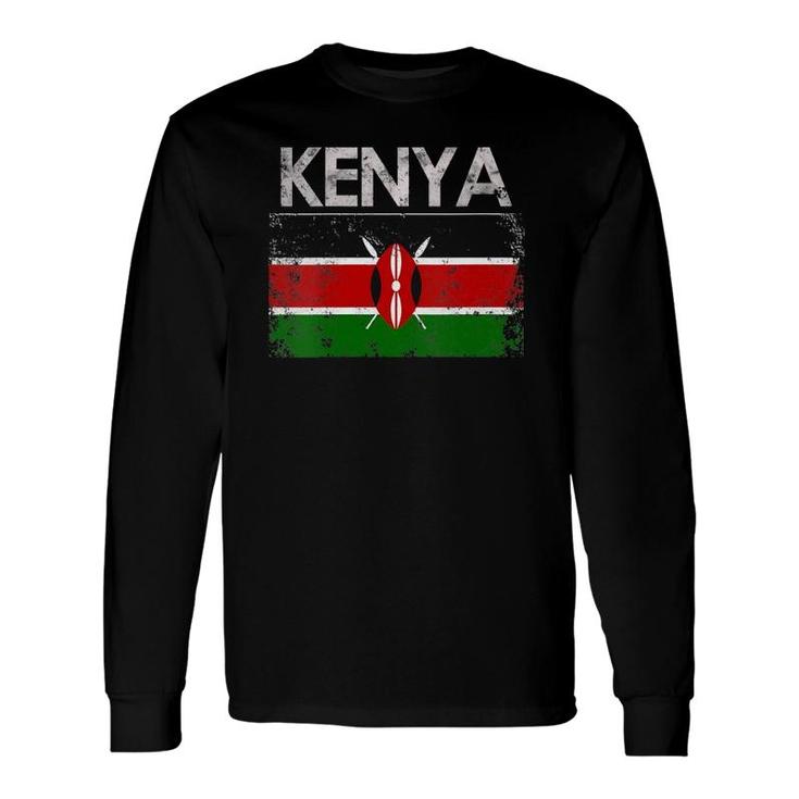 Vintage Kenya Kenyan Flag Pride V-Neck Long Sleeve T-Shirt