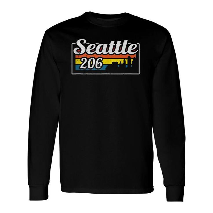 Vintage Seattle City Skyline 206 State Of Washington Retro Long Sleeve T-Shirt T-Shirt