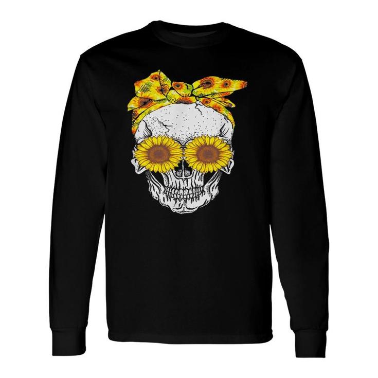 Vintage Sunflower Skull Decor Graphic Face Eyes Long Sleeve T-Shirt T-Shirt