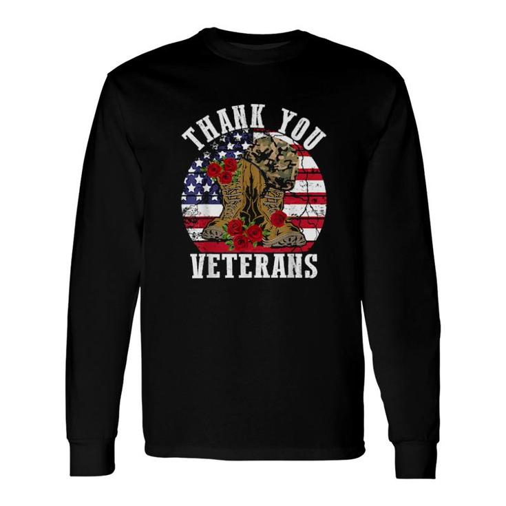 Vintage Thank You Veterans Combat Boots Flower Veterans Day Long Sleeve T-Shirt T-Shirt