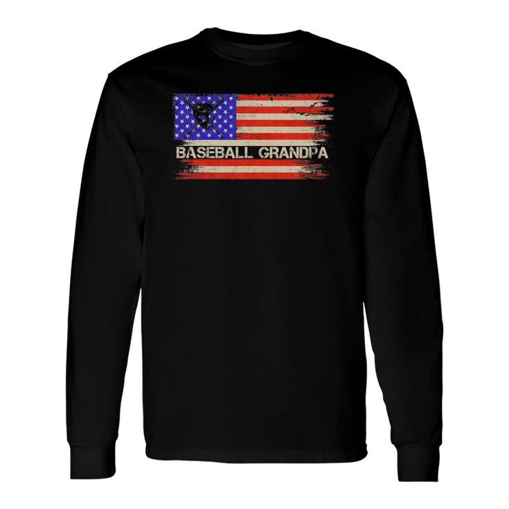 Vintage Usa American Flag Proud Baseball Grandpa Silhouette Long Sleeve T-Shirt T-Shirt