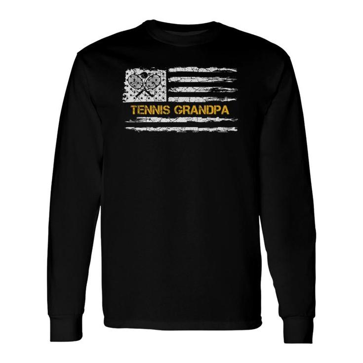 Vintage Usa American Flag Proud Tennis Grandpa Silhouette Long Sleeve T-Shirt T-Shirt
