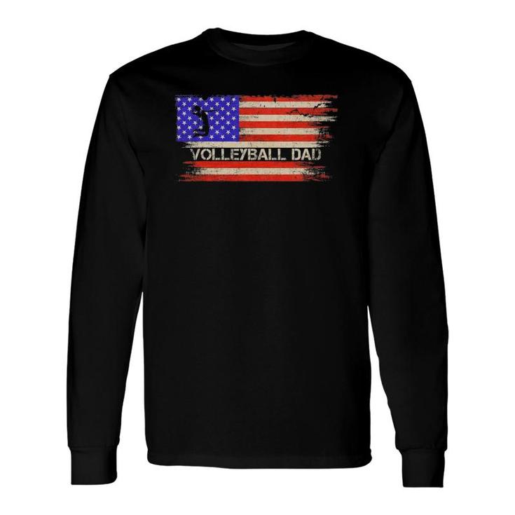 Vintage Usa American Flag Proud Volleyball Dad Silhouette Long Sleeve T-Shirt T-Shirt