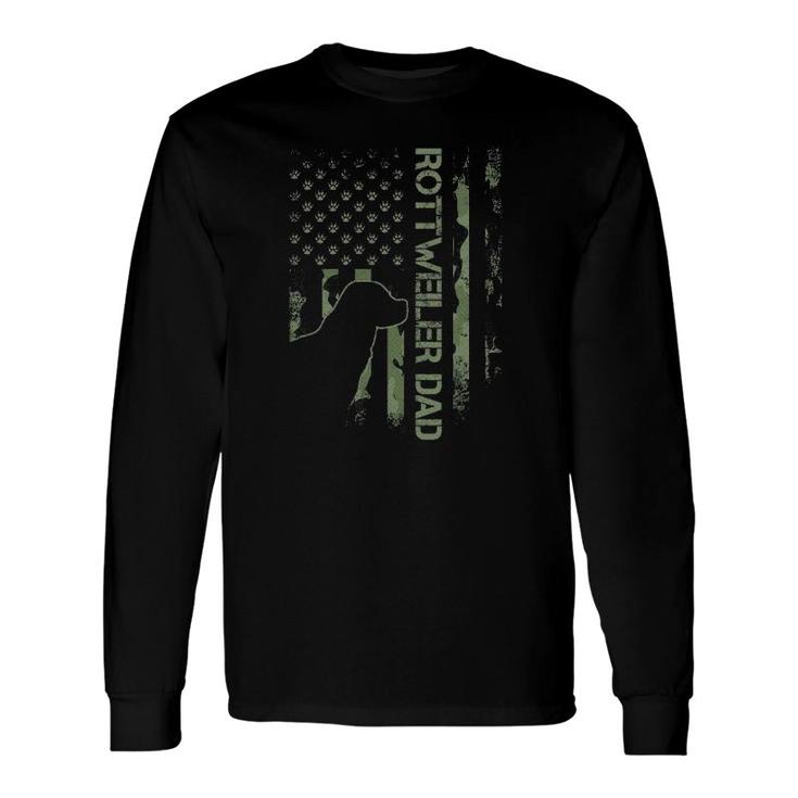 Vintage Usa Camo Flag Proud Rottweiler Dad Rottie Silhouette Long Sleeve T-Shirt T-Shirt