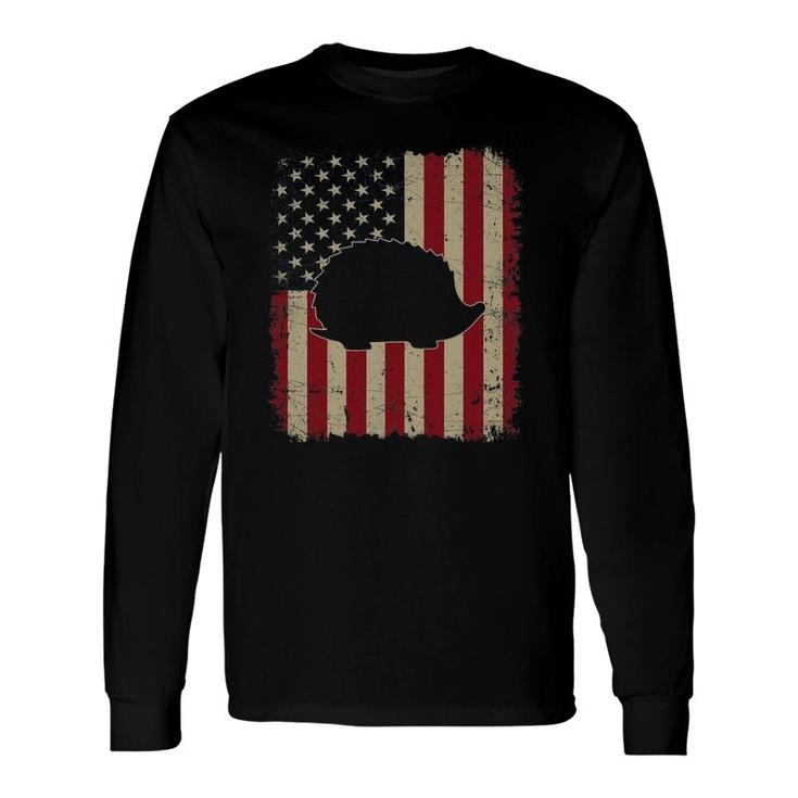 Vintage Usa Flag Hedgehog Animals Lover Farm Father's Day Long Sleeve T-Shirt T-Shirt