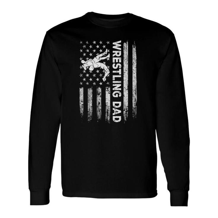 Vintage Wrestling Dad Usa Flag Retro Fathers Day Daddy Papa Long Sleeve T-Shirt T-Shirt