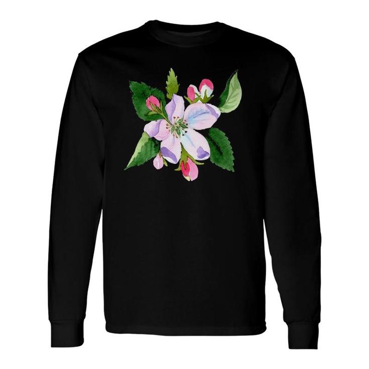 Watercolor Apple Blossom Flower Graphic Long Sleeve T-Shirt T-Shirt