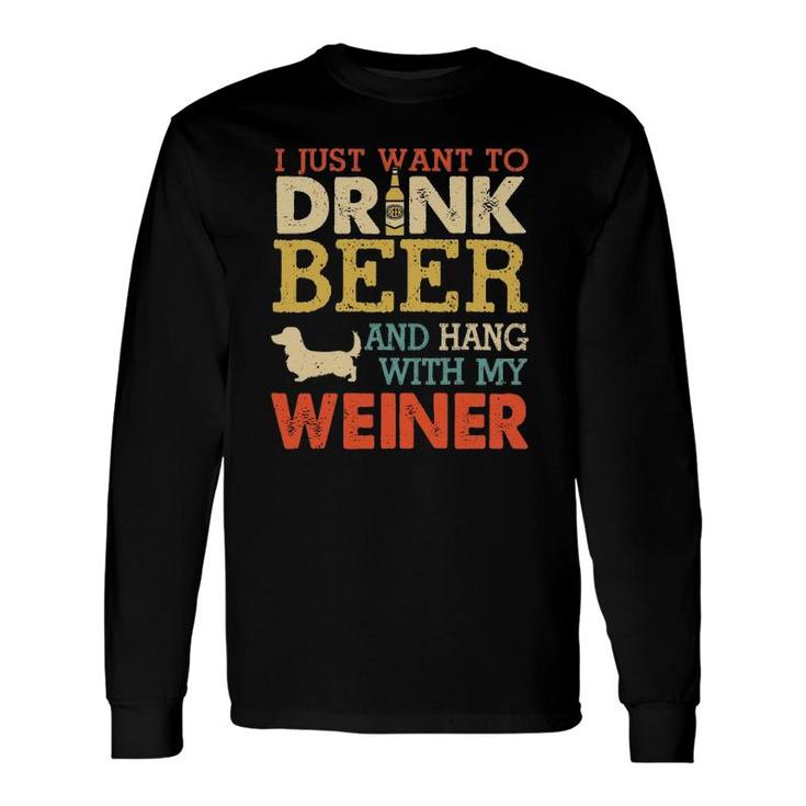 Weiner Dachshund Dad Drink Beer Hang With Dog Vintage Long Sleeve T-Shirt T-Shirt
